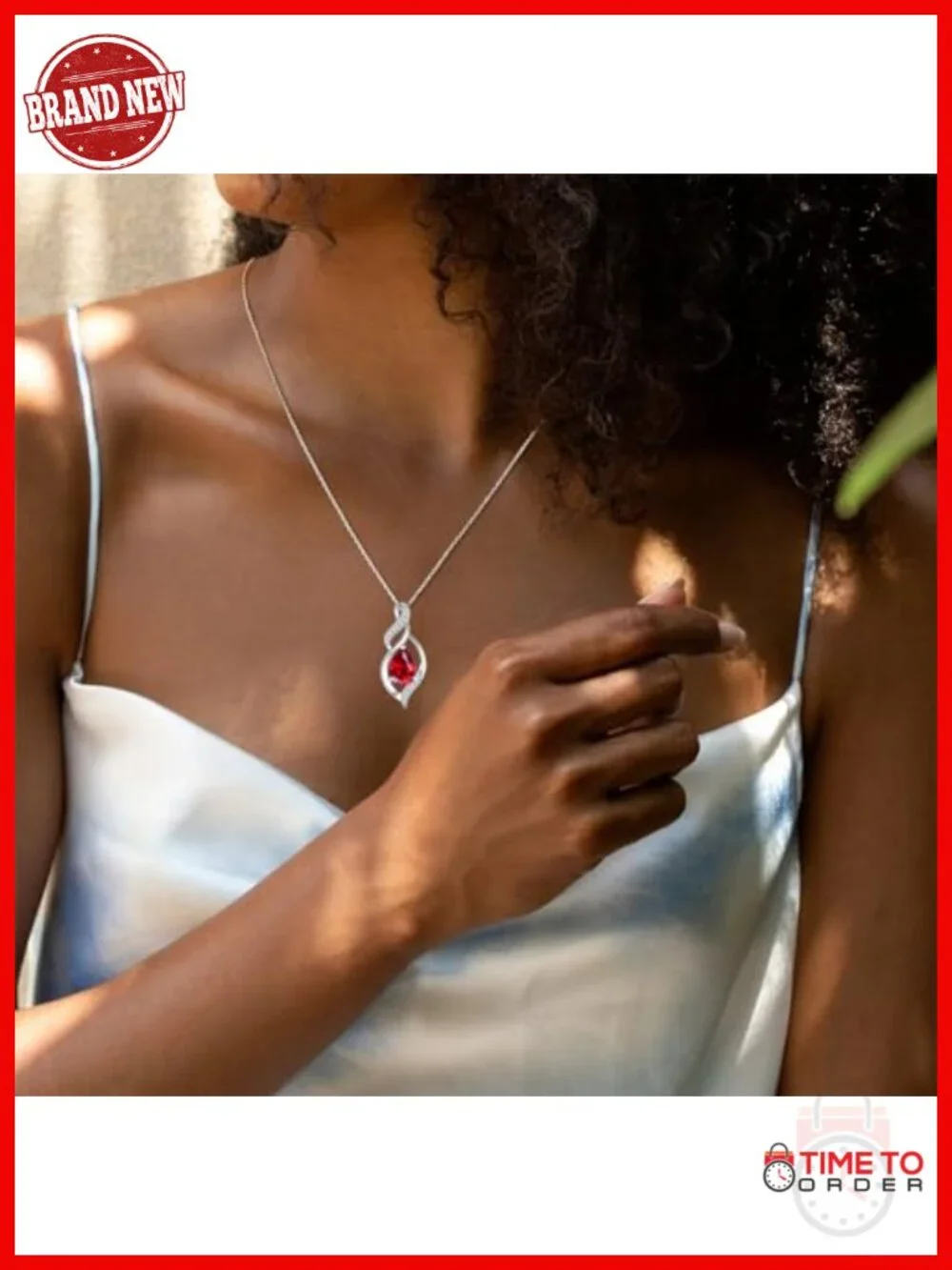 Sterling Silver Teardrop Pendant Necklace with Ruby Birthstone, 16